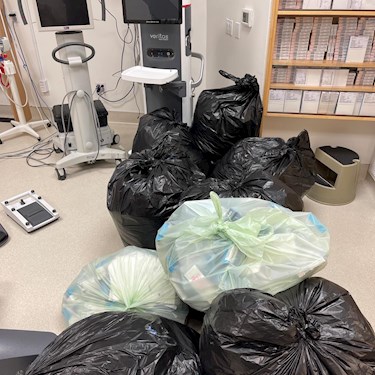 Bags of waste in the OR after a surgery
